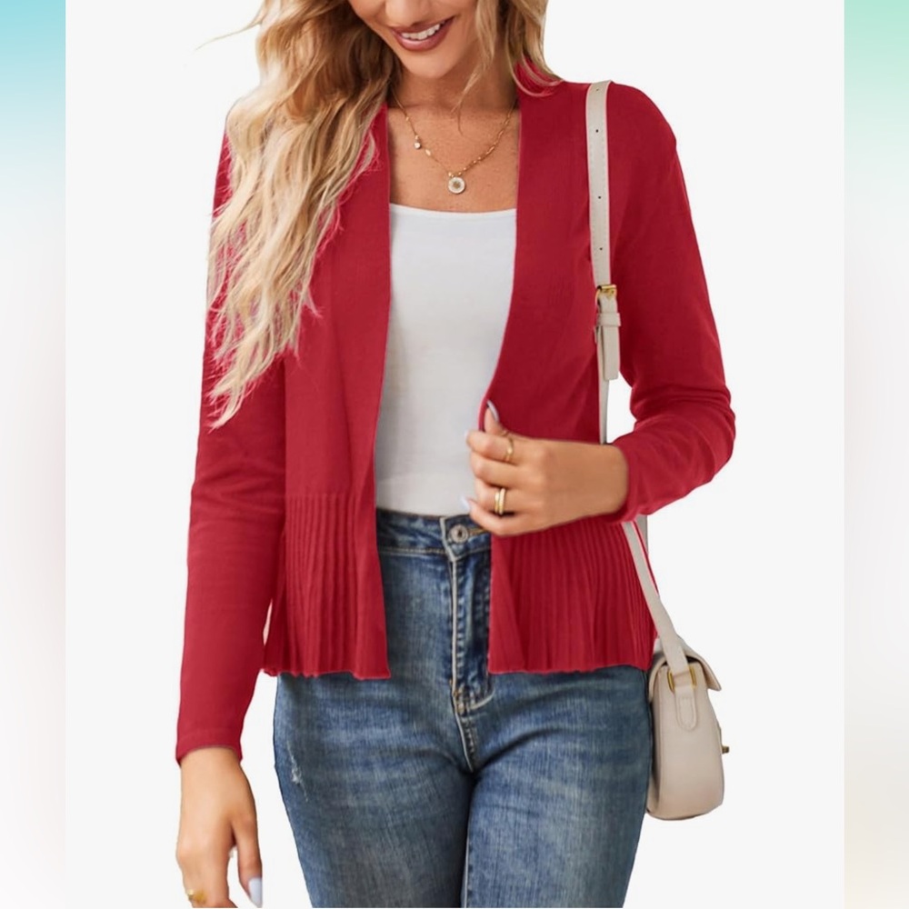 NEW‎ Grace Karin Women’s Casual Cropped Red Cardigan.